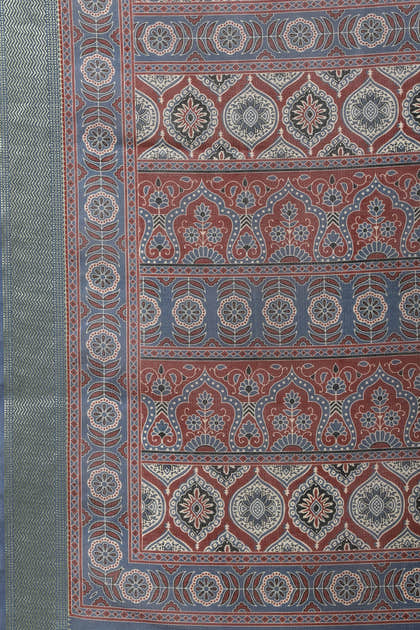 Blue Ajrakh Block Printed Cotton Saree