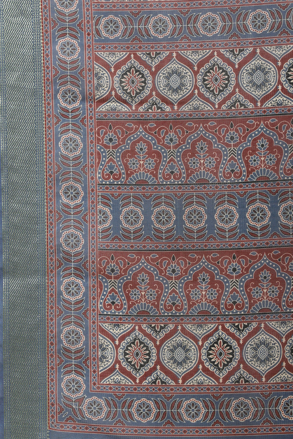Blue Ajrakh Block Printed Cotton Saree
