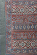 Blue Ajrakh Block Printed Cotton Saree
