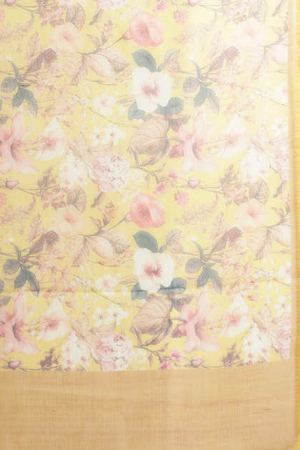 Mustard Floral Printed Chiffon Saree