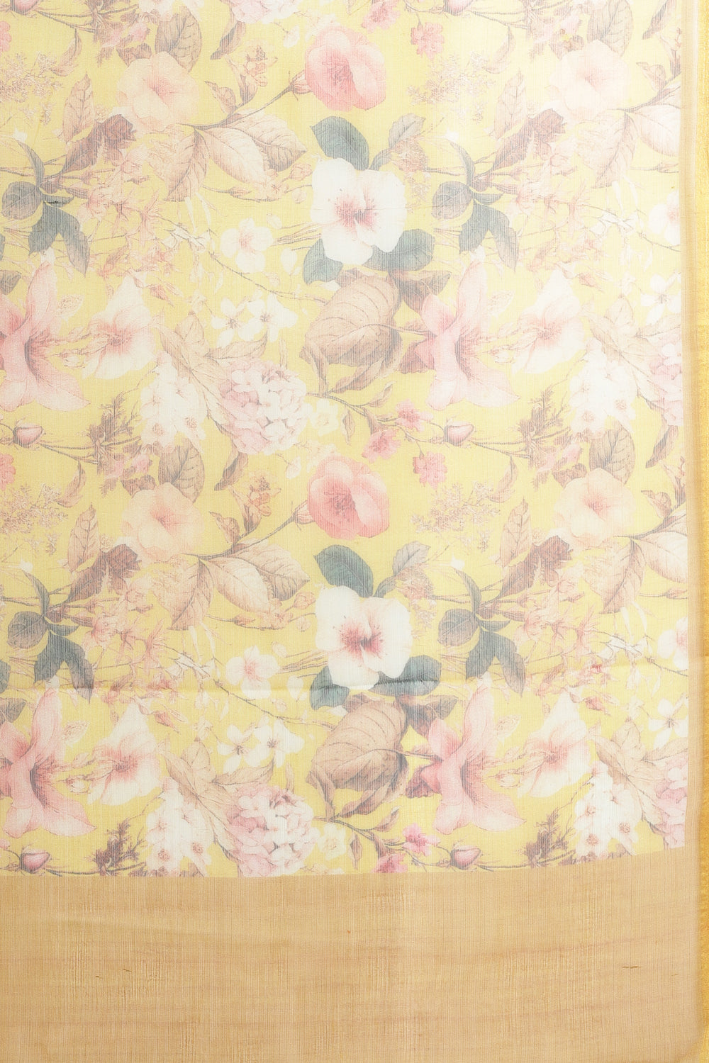 Mustard Floral Printed Chiffon Saree