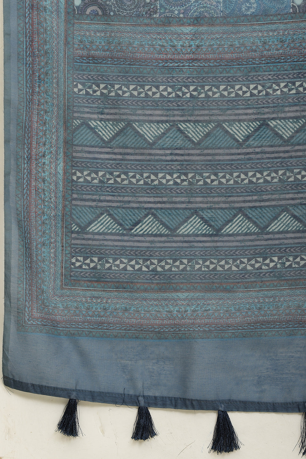 Blue Cotton Silk Printed Saree