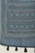 Blue Cotton Silk Printed Saree