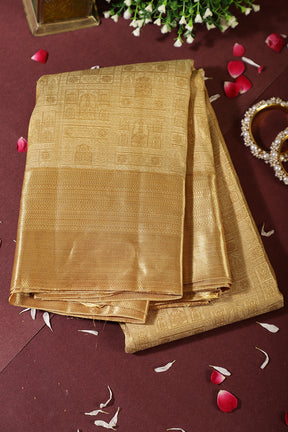 Tussar Color Kanjivaram Pure Silk Handloom Zari Saree with Temple Motifs