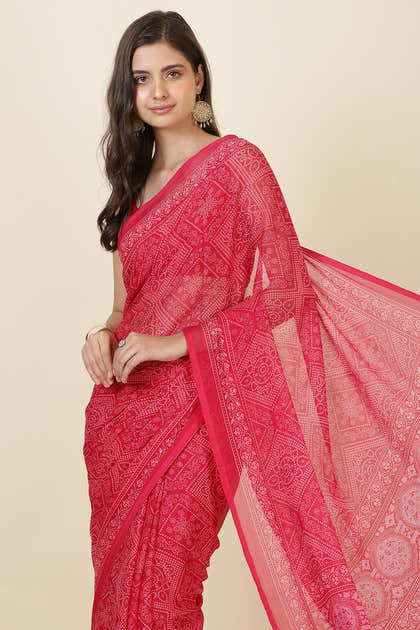 Rani Georgette Bandhani Printed Saree