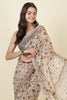 White & Brown Georgette Floral Printed Saree
