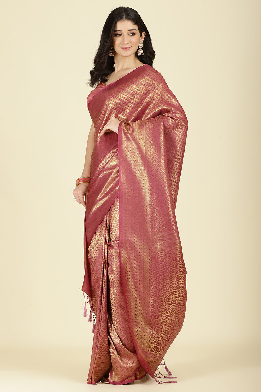 Muted Pink Color Zari Woven South Silk Saree