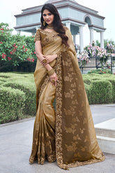 Beige & Brown Ombre Tissue Silk Embroidered Saree