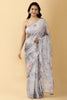 Grey Color Printed Chinon Saree