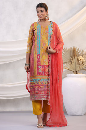 Mustard Color Embroidered Silk Unstitched Suit Fabric