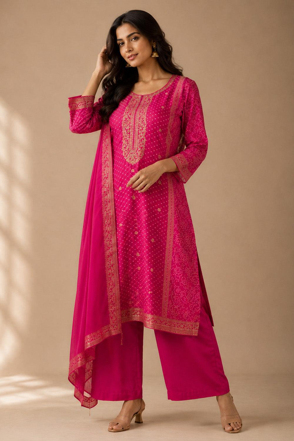 Rani Zari Woven And Printed Silk Suit Set
