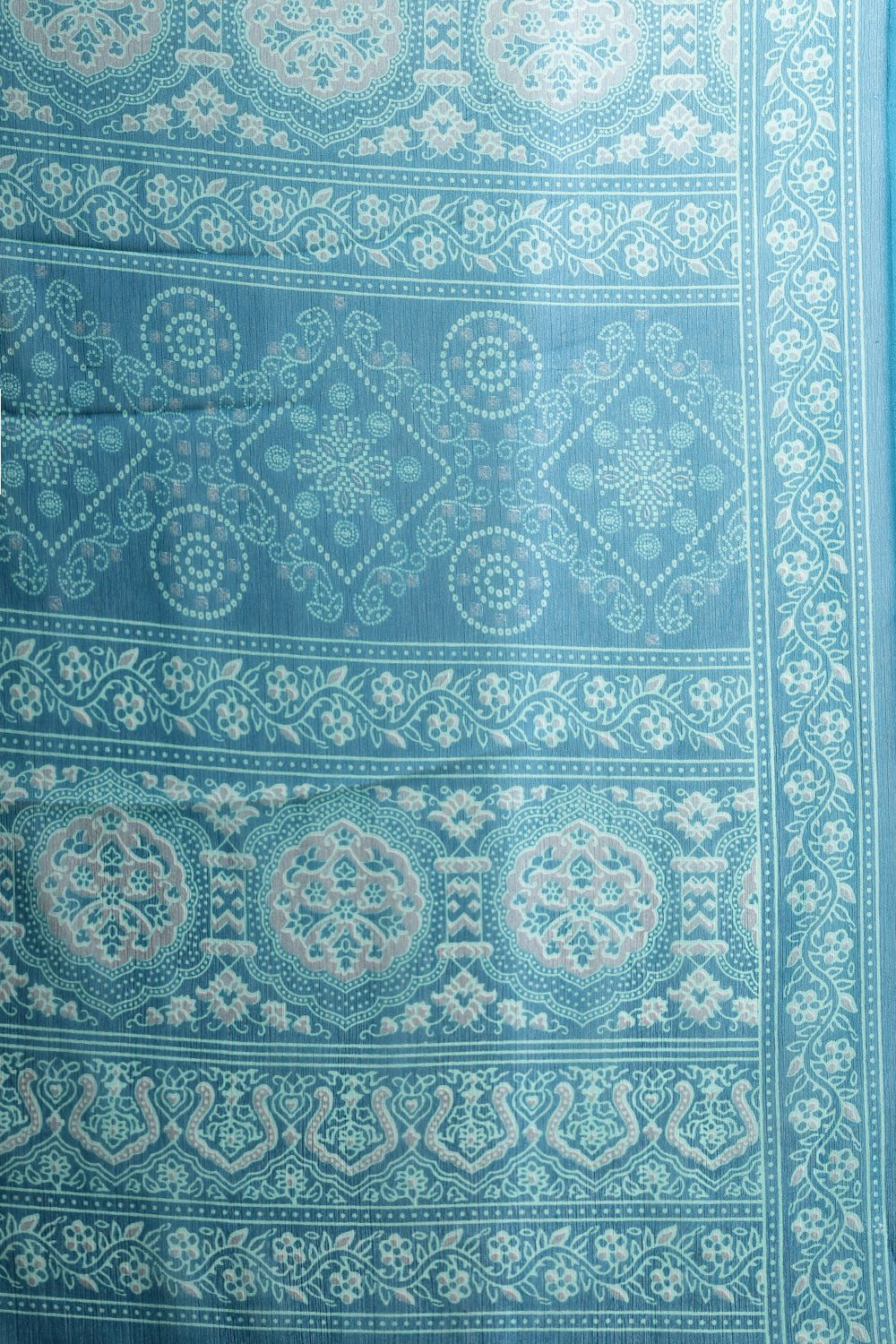 Teal Blue Georgette Bandhani Printed Saree