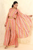 Multi-Colour Muslin Printed Crop-Top Kurta and Gharara Set With Shrugs