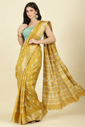 Mustard Cotton Silk Printed And Zari Woven Saree