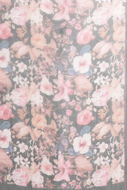 Black Floral Printed Chiffon Saree