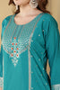 Turquoise Color Cotton Silk Printed & Neck Embroidered Suit
