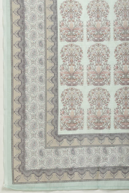 Mint Green Cotton Floral Printed And Neck-EmborideredUnstitched Suit Material