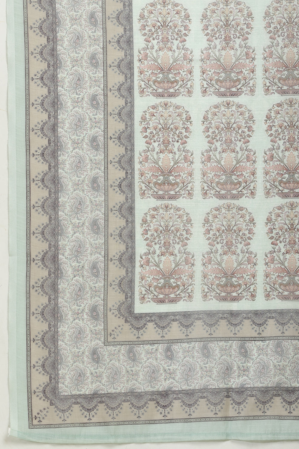 Mint Green Cotton Floral Printed And Neck-EmborideredUnstitched Suit Material