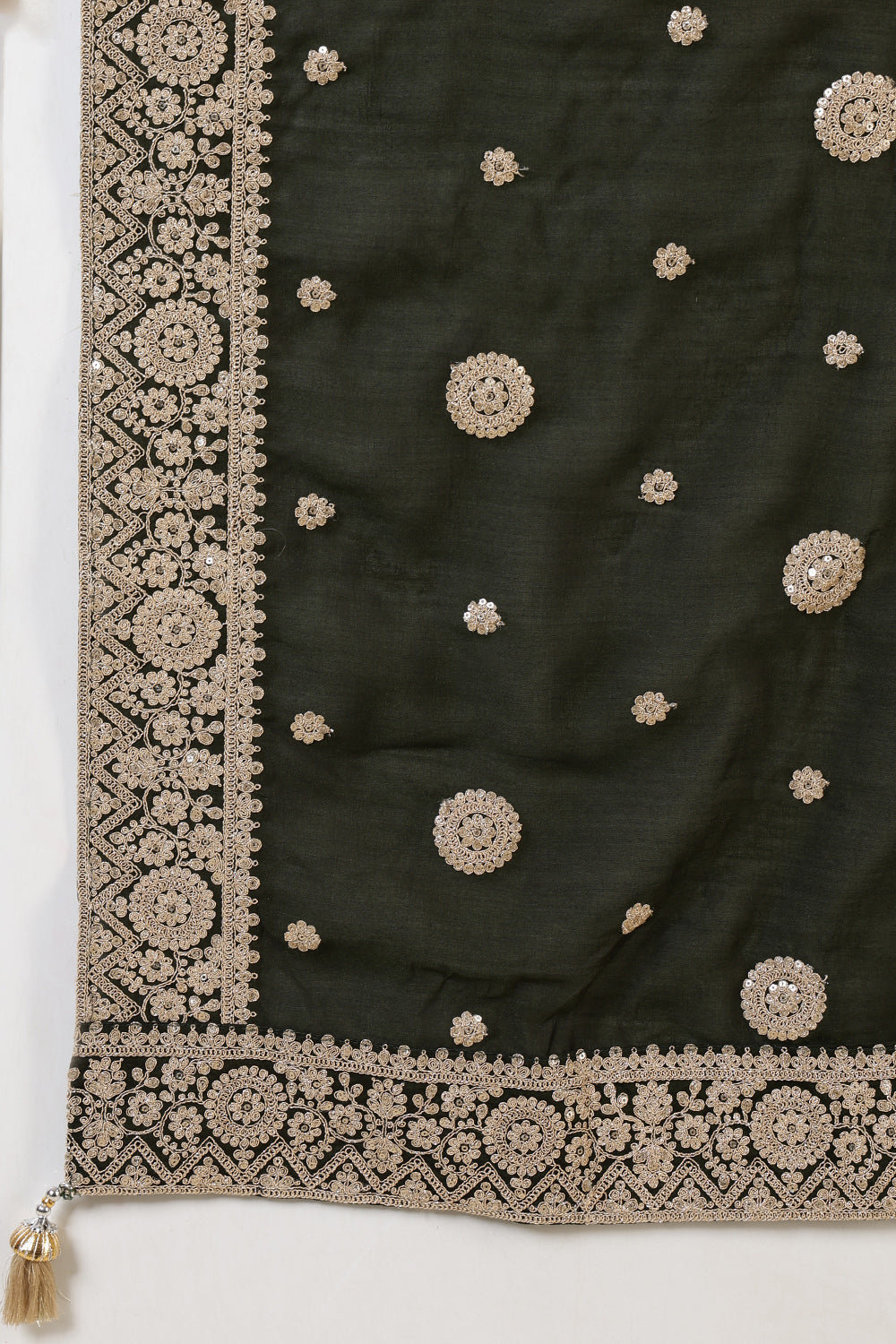 Green Silk Zari Embroidered Suit With Parsi Salwar