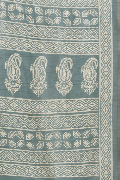 Firozi Color Cotton Silk Boota Printed And Zari Woven Saree