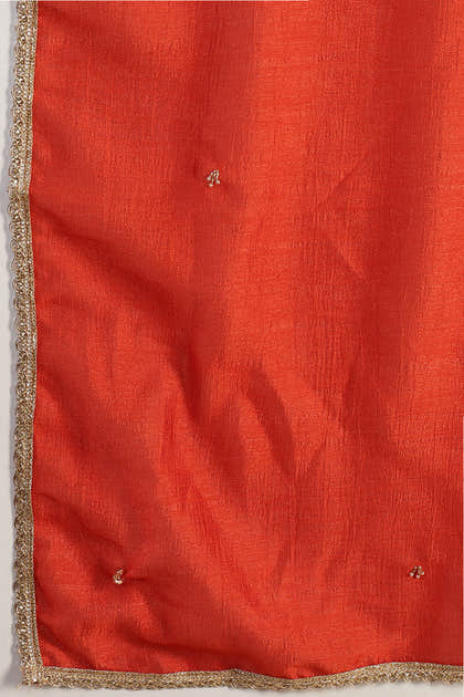Rust Crepe Silk Neck Embroidered Suit