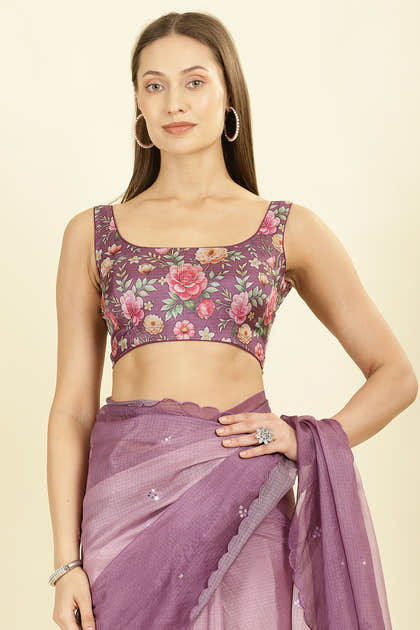 Ombre Mauve Organza Saree With Mirror Work
