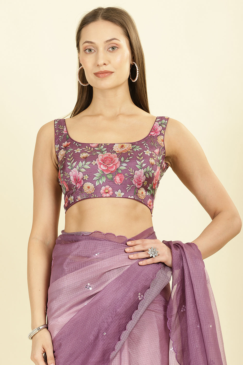 Ombre Mauve Organza Saree With Mirror Work