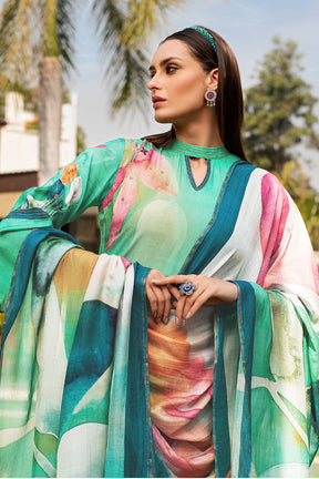 Turquoise  Color Printed Crepe Silk Unstitched Suit Material