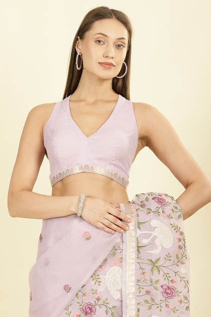 Mauve Kota Cotton Floral Resham Embroidered And Zari Woven Saree