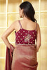 Wine Color Matelic Tissue Sequins &amp; Zari Embroidered Saree with Readymade Blouse