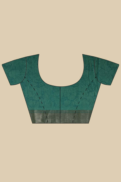 Sea Green & Beige Cotton Silk Floral Boota Printed Saree