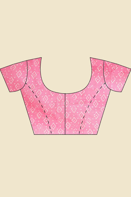 Hot Pink Cotton Block Printed Saree