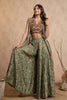 Pista Green Colour Chinon Embroidered Crop-Top and Printed Palazzo Set With Shrugs