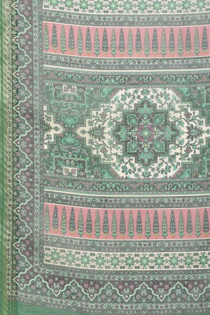Green Ajrakh Block Printed Cotton Saree