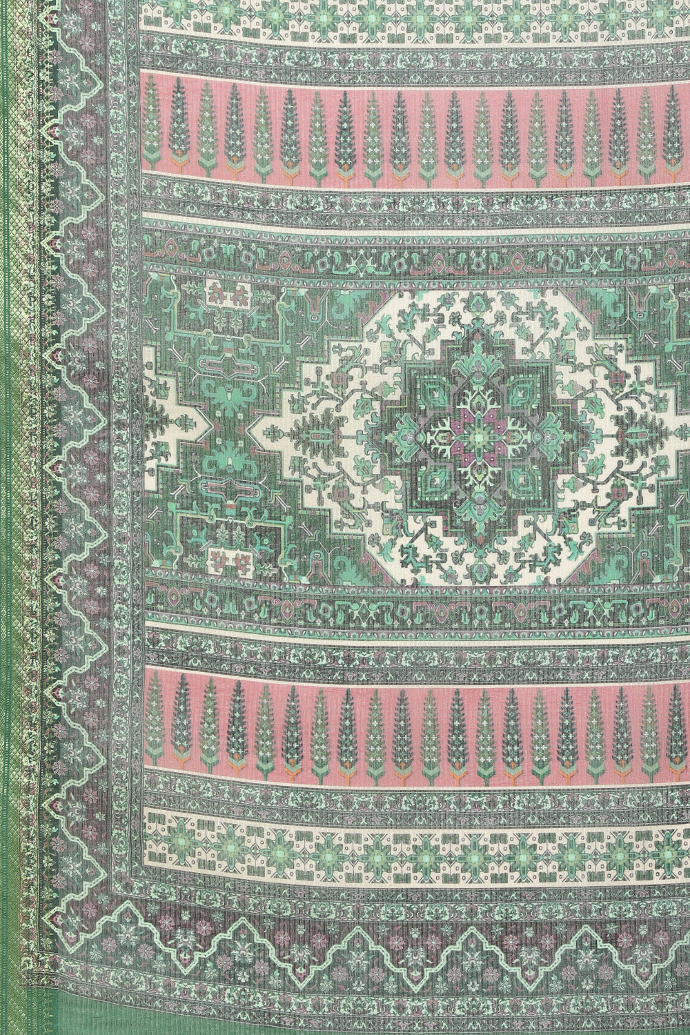 Green Ajrakh Block Printed Cotton Saree