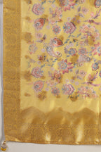 Mustard Neck Embroidered Silk Suit