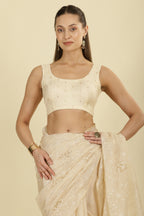 Cream Floral Resham Embroidered Cotton Saree