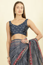 Navy Bandhani Printed Cotton Saree