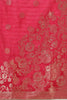 Coral Pink Color Silk Suit Set With Neck Embroidered