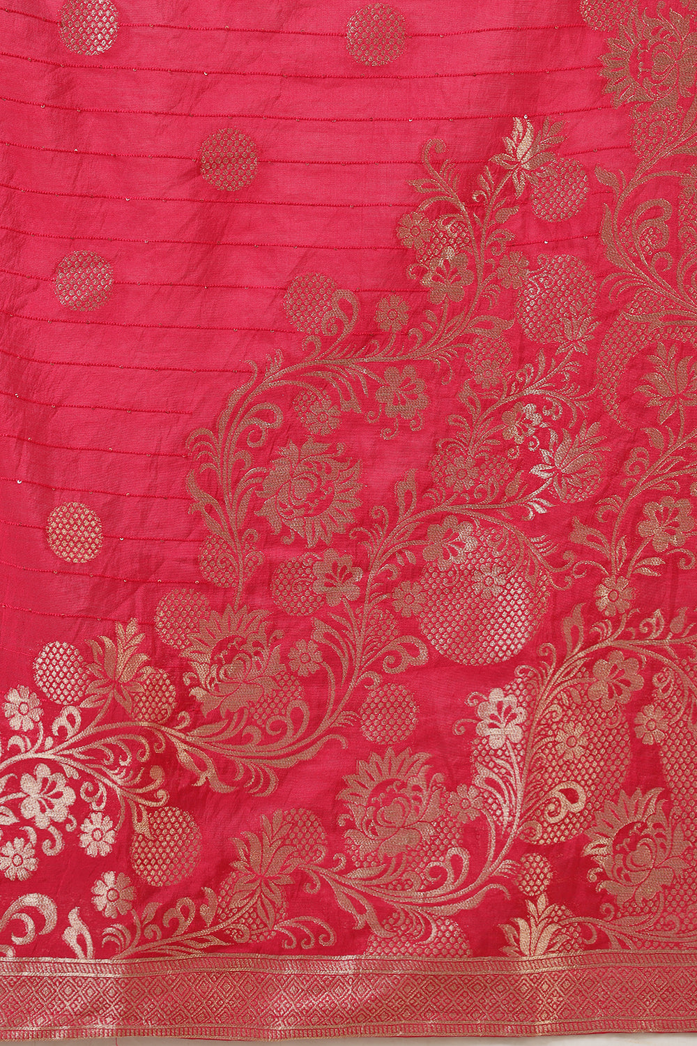 Coral Pink Color Silk Suit Set With Neck Embroidered