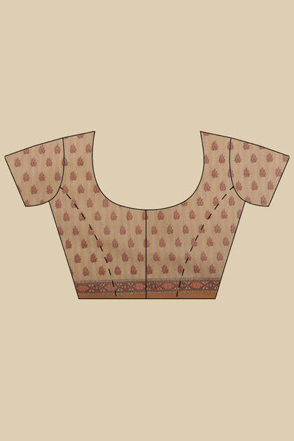 Brown Floral Printed Cotton Silk Saree
