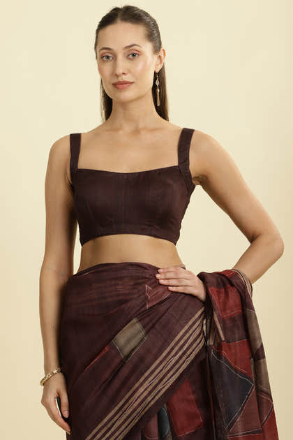 Wine Organza Cotton Printed Saree