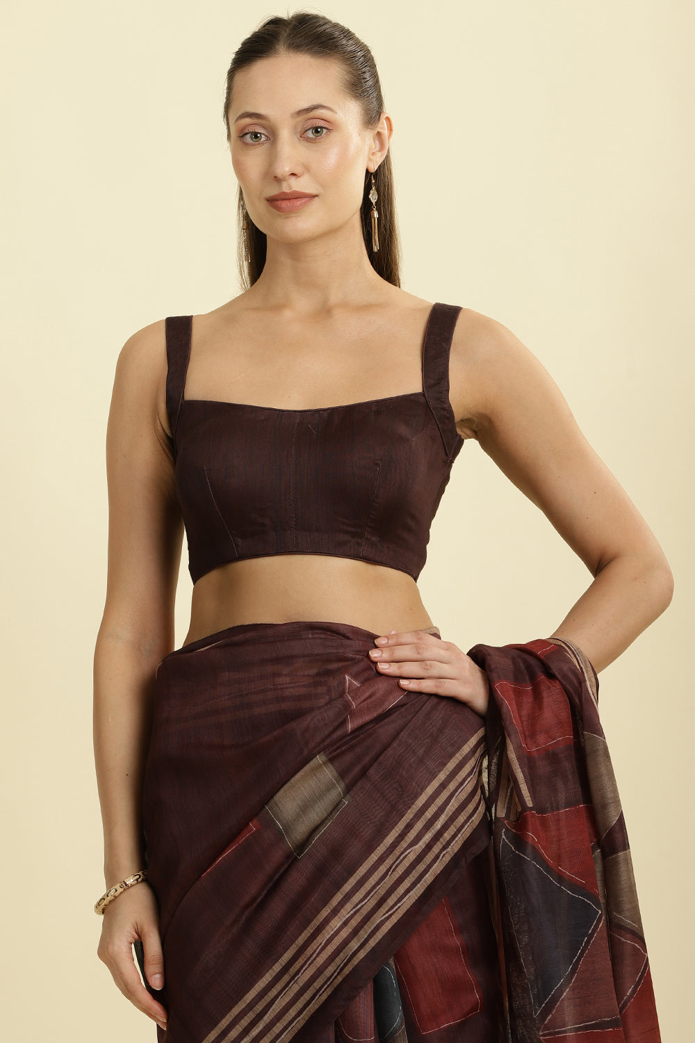 Wine Organza Cotton Printed Saree