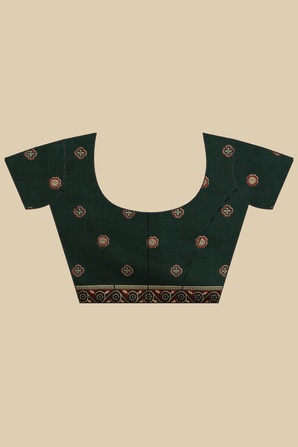 Bottle Green Cotton Silk Ajrakh Block Printed Saree