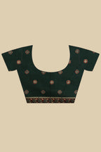 Bottle Green Cotton Silk Ajrakh Block Printed Saree