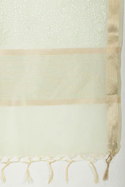 Pista Green Kota Cotton Floral Resham Woven Saree