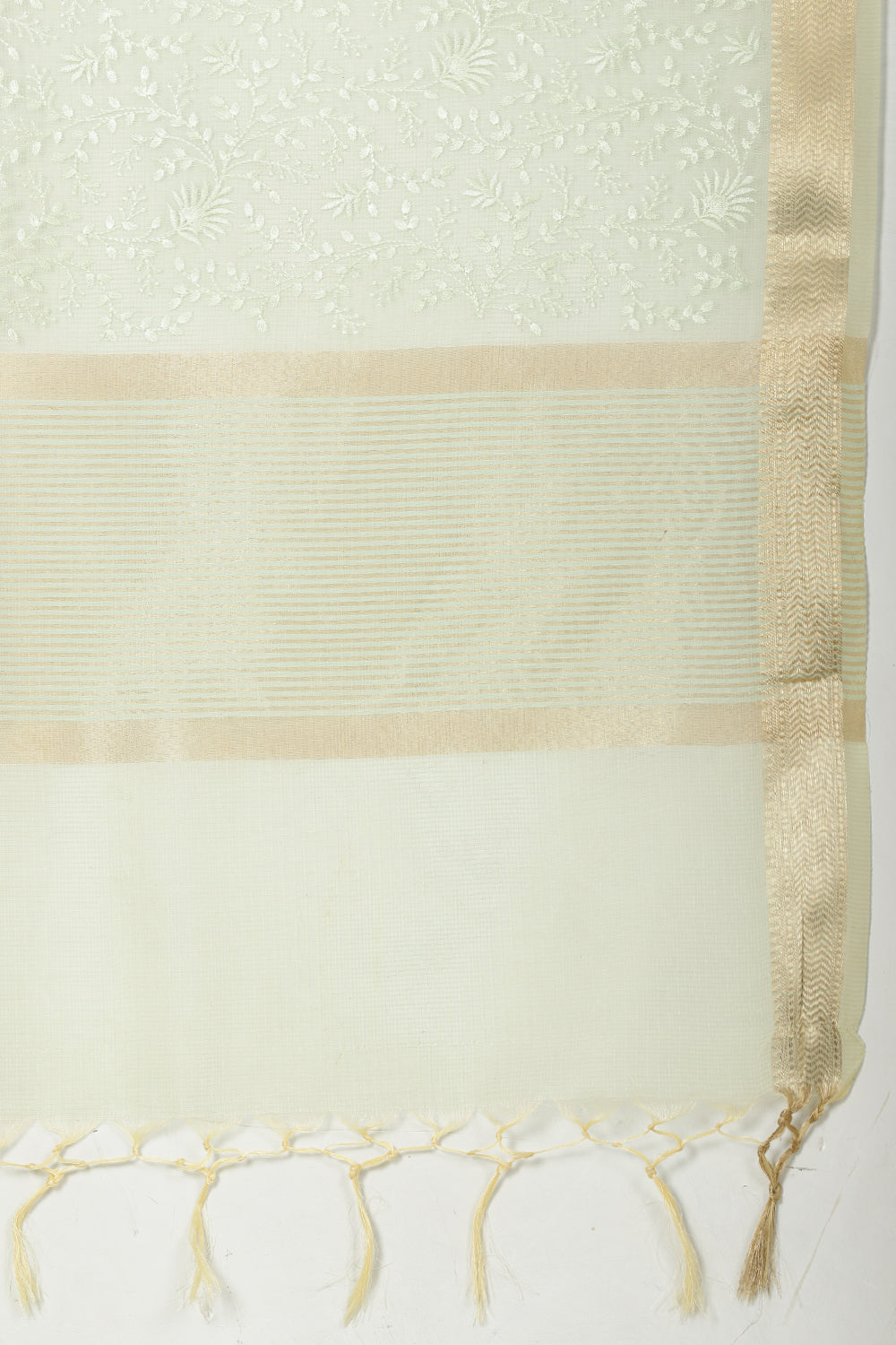 Pista Green Kota Cotton Floral Resham Woven Saree