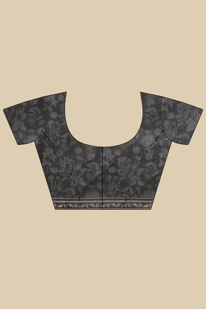 Black Kota Cotton Floral Jaal Printed Saree