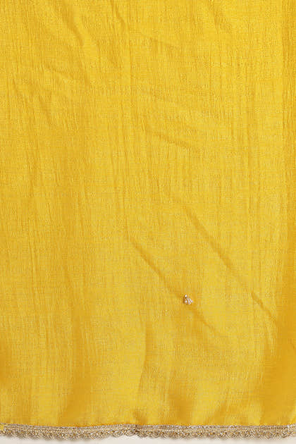Mustard Crepe Silk Neck Embroidered Suit