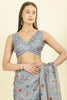 Grey Organza Floral Printed And Lace Work Saree